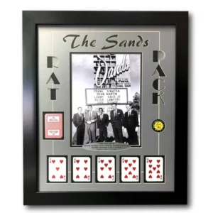 Rat Pack Vegas Collage W/ Authentic Sands Playing Cards Framed Sign