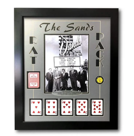 Rat Pack Vegas Collage W/ Authentic Sands Playing Cards Framed Sign