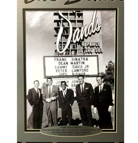 Rat Pack Vegas Collage W/ Authentic Sands Playing Cards Framed Sign - Image 5