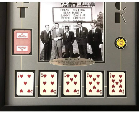 Rat Pack Vegas Collage W/ Authentic Sands Playing Cards Framed Sign - Image 3