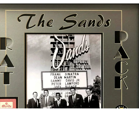 Rat Pack Vegas Collage W/ Authentic Sands Playing Cards Framed Sign - Image 2